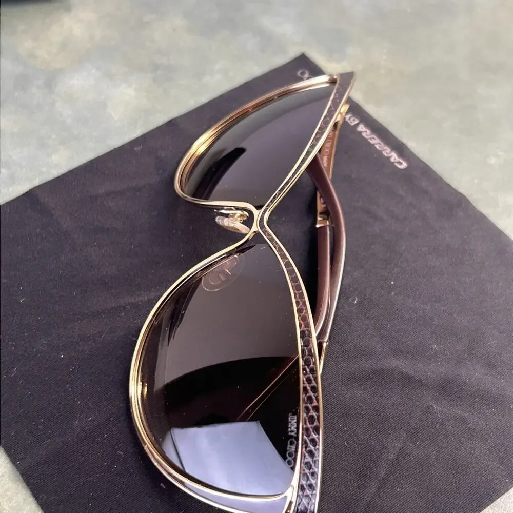 Jimmy Choo POLLY/S 000JD Gold Cat Eye Sunglasses Made in Italy Case Brown